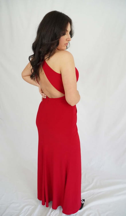 Forever Unique dugacka crvena haljina sa prorezom